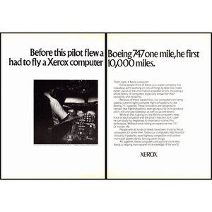 1972 Xerox Computer Boeing 747 Simulator 2 Page Vintage Print Ad Cockpit Photo